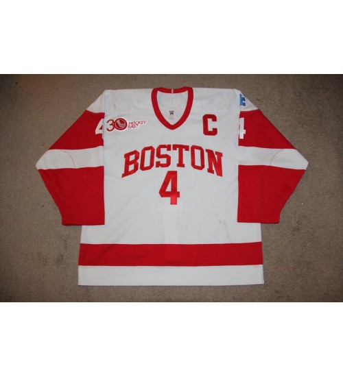 Custom NCAA 2013-14 Boston University Terriers BU 4 Patrick MacGregor Hockey Jersey Home White